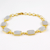 Natural Rainbow Moonstone Brass Bracelet C - BZB998 18K Gold Plated Cab Octagon Shape 8x10mm Bezel Setting Brass Bracelet
